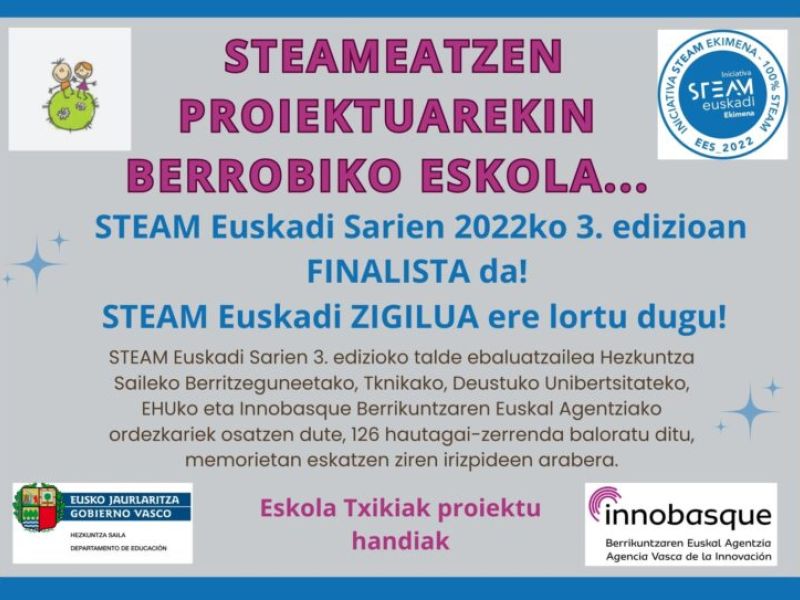 Berrobiko eskolak steam euskadi zigilua lortu du
